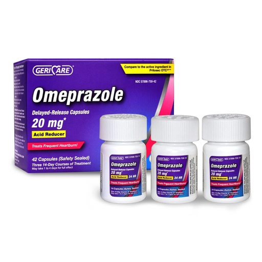 [BRSWIEDQAENAC23U] GeriCare Omeprazole Delayed Release Capsules 20.6mg - Acid Reducer Pills for 24 Hour Heartburn Relief - Acid Reflux Medicine to Treat Frequent Heartburn (42 Count)