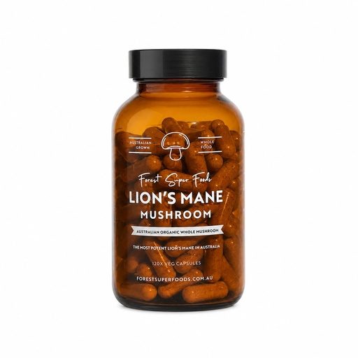 [BRSRMZQDDEBGMCD2] Forest Super Foods Lion's Mane Mushroom Capsules – Australian Grown | Freeze Dried | Erinacine A Verified – Focus, Memory & Nerve Support – 120 Vegan Capsules