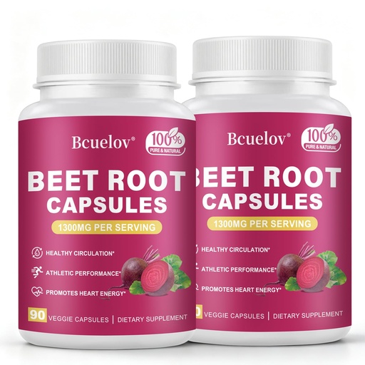 [BRSRYZYLO4IBM2DO] Beet Root Capsules 2 Bottles| 1300mg Pure Beetroot Powder Capsules – Supports Blood Pressure, Natural Energy & Endurance - 180 Capsules, 90 Days Supply