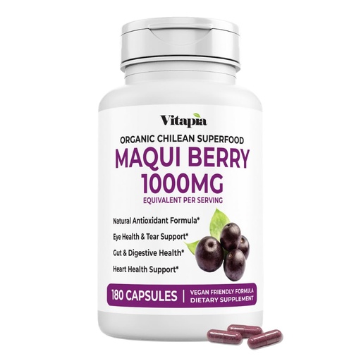 [BRSROZL5BZ6QKDI6] Vitapia Maqui Berry 1000mg - Maqui Berry Powder Supplement - Vegan Friendly, Non-GMO and Gluten-Free - 180 Veggie Capsules