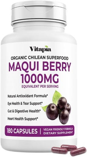 [BRSROZL5BZ6QKDI6] Vitapia Maqui Berry 1000mg - Maqui Berry Powder Supplement - Vegan Friendly, Non-GMO and Gluten-Free - 180 Veggie Capsules