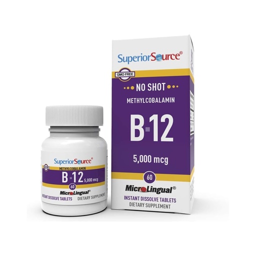 [BRSWIYI7CF7BWHLM] Superior Source No Shot Methylcobalamin B-12 5000 mcg - Vitamin B-12 to Support Energy Production, Brain Health & Overall Wellness - Sublingual Tablets for Fast Absorption - 60 Dissolving Tablets