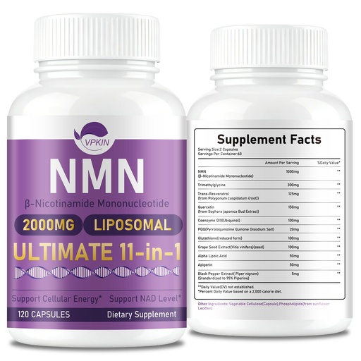 [BRSRYYAYO4HB6E3P] VPKIN Liposomal NMN Supplement 1000mg, 11-IN-1Formula,for Cellular Energy