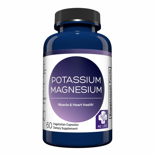 [BRSWYEI6CNYREG3J] MD. Life Potassium Magnesium Supplement - 60 Capsules - High Absorption Magnesium Complex - Potassium Supplement to Support Vascular Health & Leg Cramp