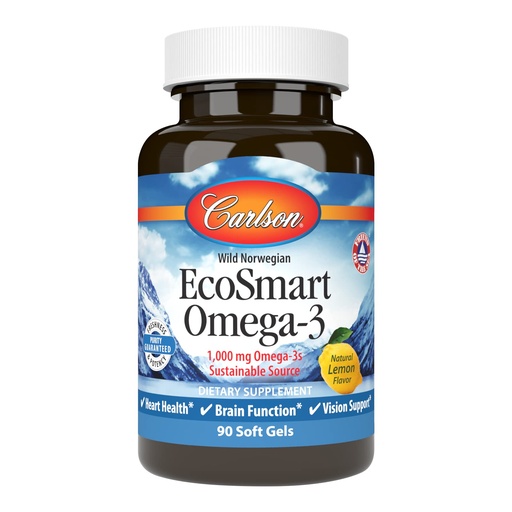 [BRSWIYL2B57GE2DU] Carlson - EcoSmart Omega-3, Sustainable Source, Promotes Heart, Brain, Vision & Joint Health, Lemon, 90 soft gels
