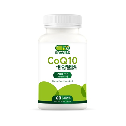 [BRSRAFIEBAMQ2AIZ] Pure CoQ10 Energy Support High Absorption with Bioperine, 200 mg per Serving, 60 Veggie Capsules, Gluten-Free, Non-GMO