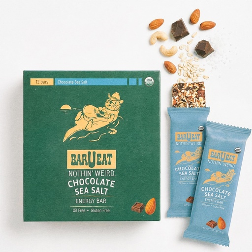 [BRSRGAIBOJYBEDLX] BAR U EAT Gluten-Free, High Fiber, Energy Bar. Real Food Ingredients | Oil Free | Organic | No Artificial Sugar | Healthy Snacks (Chocolate Sea Salt 12 Pack)