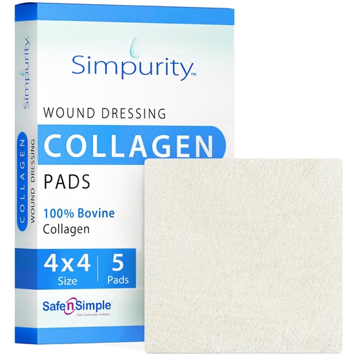 [BRSWGELRDMNRYH37] Collagen Pads for Wounds - 4" x 4" - 5 Count, Bovine Collagen Wound Dressing Pads, Non-Adherent Collagen Dressing for Wound Care, Chronic and Acute Wounds, Safe n' Simple Wound Care Supplies