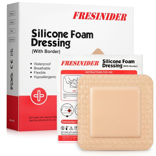 [BRSRMBAHOIPGKET7] FRESINIDER Silicone Foam Dressing with Adhesive Border – Wound Dressing Bandage – Silicone Foam Pad – Pack of 10 – 3 x 3 Inches Large Waterproof Bandages – Self Adhesive Wound Care and Dressings