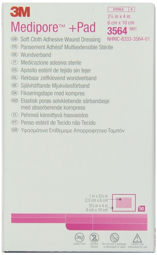 [BRSWIZYNCADWG23O] 3M Medipore +Pad Soft Cloth Adhesive Wound Dressing 3564, 50 Pads