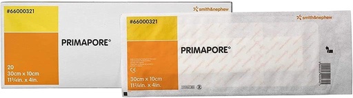 [BRSWKGACC4GWYDTE] Smith & Nephew Adhesive Dressing Primapore 4 X 11.75 Polyester Rectangle Tan Sterile (#66000321, Sold Per Pack) by Primapore
