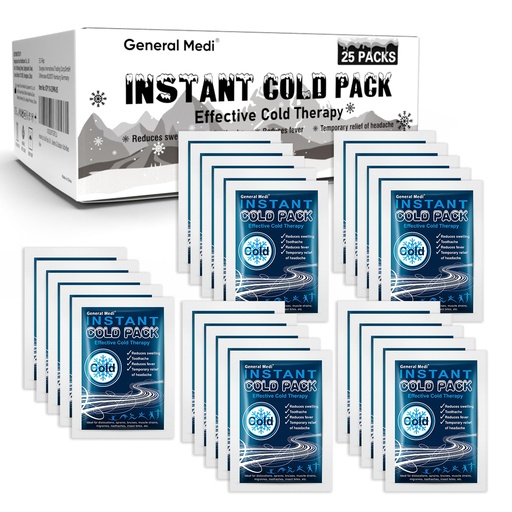 [BRSWGBD3CIGWCHQ2] Instant Cold Pack (4 x 5.5 inches) – Set of 25 Disposable Cold Therapy Ice Packs for Pain Relief, Swelling, Inflammation, Sprains, Strained Muscles, Toothache