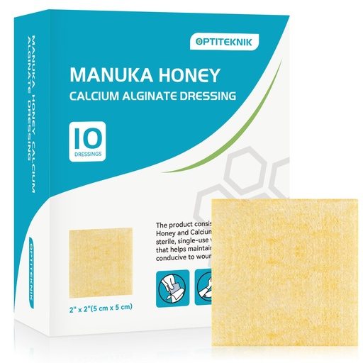 [BRSROAYQAB6WOAA2] Manuka Honey Calcium Alginate Wound Dressing 2"x2" Pack of 10, Medical Grade Manuka Honey Wound Care Bandages High Absorbency Patches for Wounds