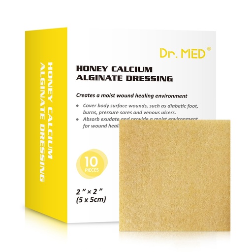 [BRSW2YD3PMHBS3LX] Dr. Med Manuka Honey Calcium Alginate Dressing 2"x2" (10 PCS/Box), Highly Absorbent dressings with Honey for Abrasions, Burns, Diabetic Foot, Pressure Sores and Venous Ulcers Faster Wound Care