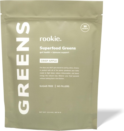 [BRSROCAPDEBBSCDA] Rookie Wellness Greens + Superfoods - Greens Superfoods Powder Drink Made with Whole Food Sourced Ingredients Contains Vitamins, Probiotics, Antioxidants, and Baobab Fiber (30 Servings, Crisp Apple)