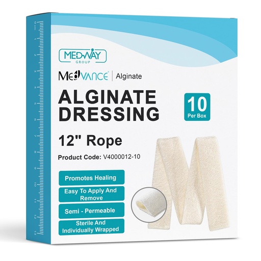 [BRSRMBTRBV5QYFLD] MedVance Calcium Alginate Dressing 12" Rope, Sterile & Waterproof Box of 10