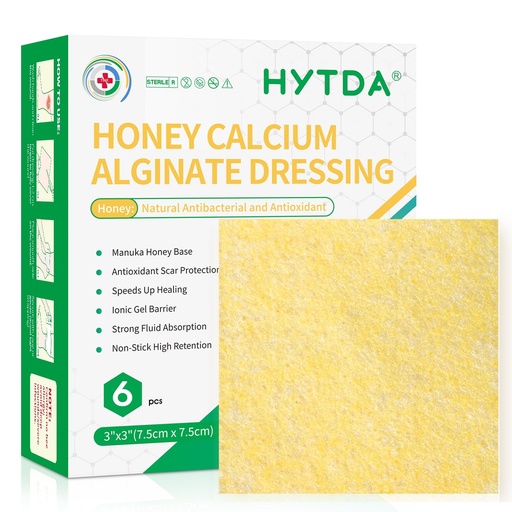[BRSRGZ3YOB5Q4YDF] Manuka Honey Calcium Alginate Wound Dressing, 3×3 Inches, 6 Individual Pack
