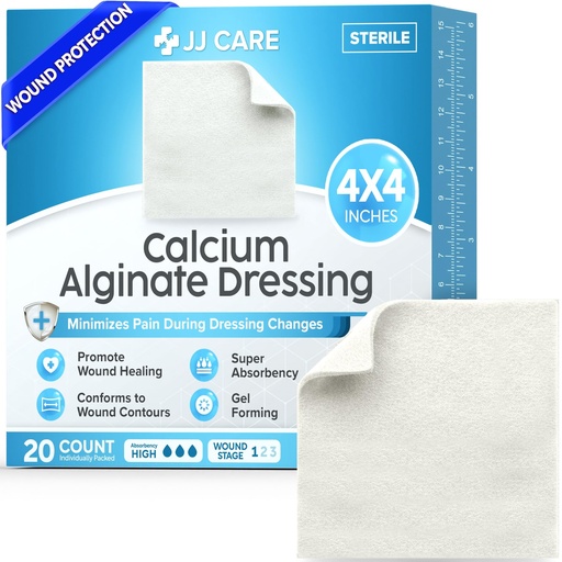 [BRSRGZAKOUCQOYDB] Calcium Alginate Wound Dressing, Sterile, Non-Stick, FSA&HSA | 4"x4" 20-Pck