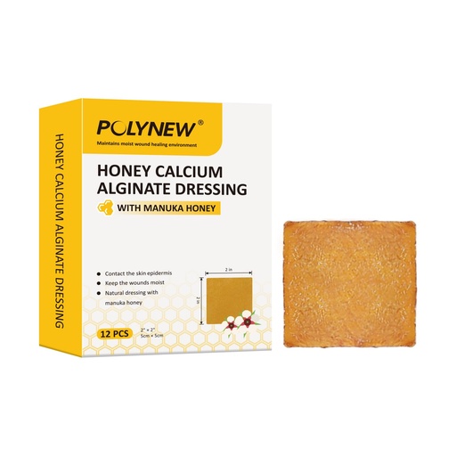 [BRSRMCAZAEIQKHIZ] Impregnated Manuka Honey Calcium Alginate Dressing, 2"x2"-12Pcs/Box, Non-Adherent Calcium Alginate Dressing with Manuka Honey, Natural Wound Care Bandages for Burns, Faster Wound Care