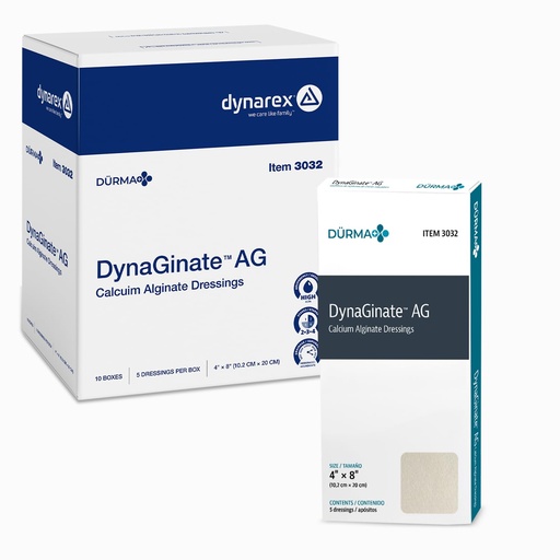 [BRSWKHQ3CFYRGDTE] Dynarex DynaGinate AG Silver Calcium Alginate Dressing, Dressing for Advanced Wound Care, 4” x 8”, 10 Boxes of 5 AG Silver Calcium Alginate Dressings (Pack of 50) [Packaging May Vary]