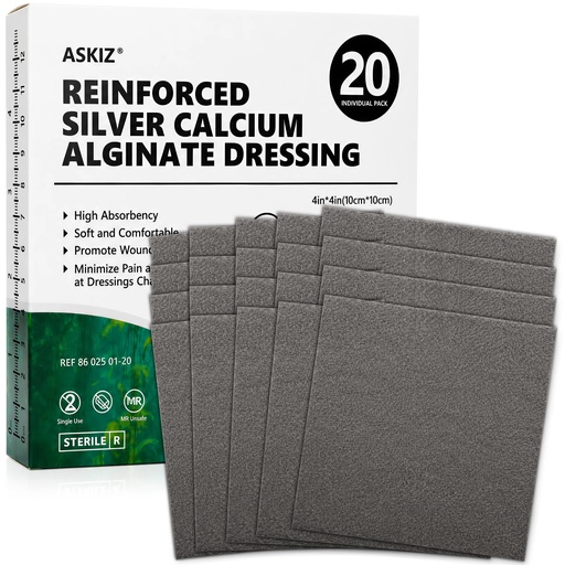 [BRSRGBD7AAHREHTZ] Ag Silver Calcium Alginate Wound Dressing Pads,20 Individual Pack, Soft Silver Dressings for Wound Care, Gentle Highly Absorbent Dressing, Non Stick Gauze Pads for Wounds