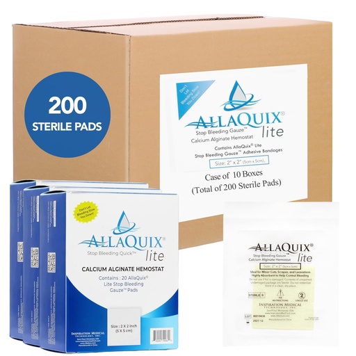 [BRSRGHD4AV6REDLG] Bulk Calcium Alginate Gauze 2” x 2" - Case of 10 Boxes (200 Sterile Pads) Hemostatic Wound Dressing, Highly Absorbent, Individually Packaged - Clinic, Hospital, Surgery Center, & Medical Office Supply