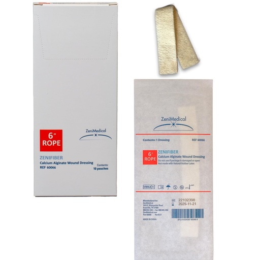 [BRSROCAZBB6GKG3V] ZeniFiber (6" Rope) Calcium Alginate Wound Dressing, Sterile Primary Dressing, Non-Woven Rope, Can be Cut to Shape, 10/Box