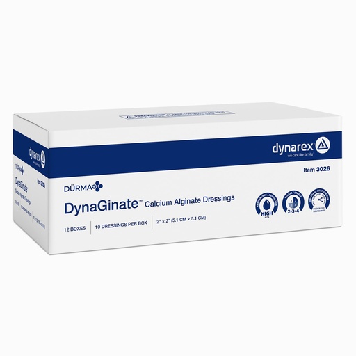 [BRSWIBA2O5YB6FTI] Dynarex Dürma+ DynaGinate™ Calcium Alginate Dressing, Super Absorbent Wound Dressing, Soft Gel for Moist Healing, 2" x 2", 10 per Box, 12 Boxes per Case