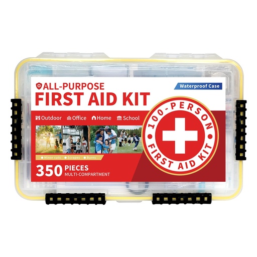 [BRSREAQ6CFYWC33H] 350-Piece All-Purpose 100-Person Emergency First Aid Kit – Waterproof Plastic Case | Clearly Organized for Fast Retrieval | Perfect for Home, Business, Workplace, Boat, Travel, Outdoor & Car