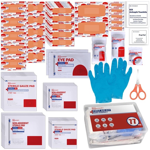 [BRSW2ADQAEMBQHY2] First Aid Kit Refill - Extra Replacement Supplies for First Aid Kits, Loose Packed Restock Supply Pack -77 Piece
