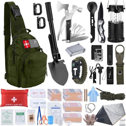 [BRSREHYNDJ5WCCTK] Survival Kit, Gifts for Fathers Day Men, Women, 251pcs Emergency Survival Gear and Supplies Equipment, First Aid Kit with Crossbody Bag, Camping Essentials for Earthquake, Hiking, Outdoor Adventure
