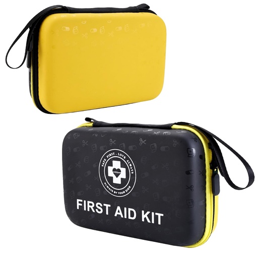 [BRSREH32AAJQOCL2] Premium First Aid Kit - 305 Piece Dual-Color Emergency Kit with Hard Shell & Fluorescent Interior Coating, Compact Survival Kit for Home, Car, Travel, Hiking & Outdoor (Black/Yellow)