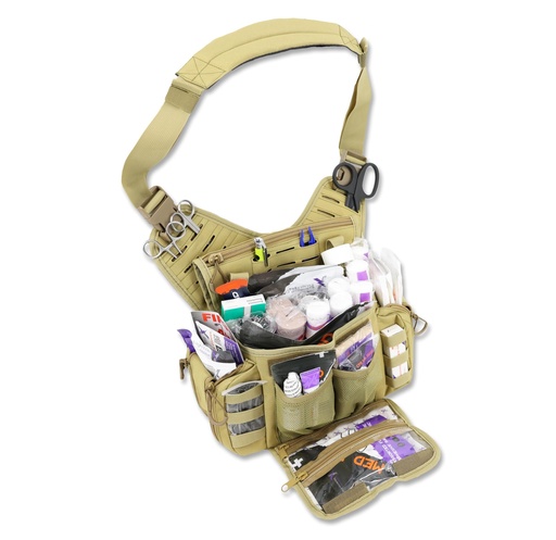 [BRSWKZ3QOQOBY3QZ] Lightning X Fully Stocked Tactical Shoulder Sling Pack | MB15-SKA | First Aid Responder Medic Kit - TAN