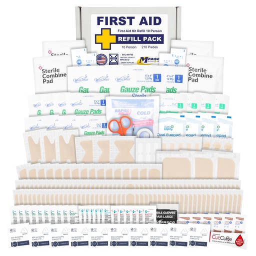 [BRSWIZYKCJYWCFTM] MFASCO First Aid Kit Refill with Bandages, Gauze & Wipes, 200+ Pieces