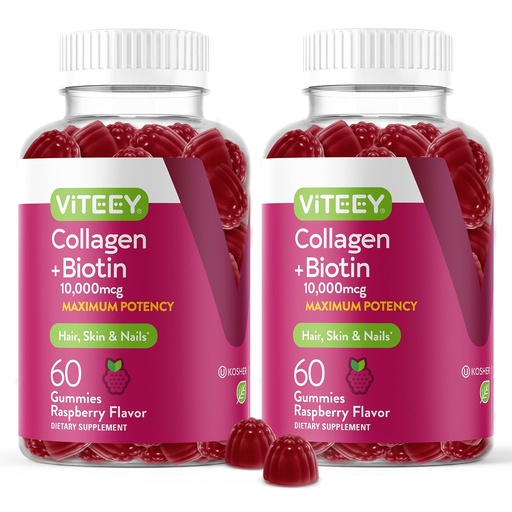 [BRSRMFARA4MGY3TJ] Viteey Collagen Gummies with Biotin Gummies for Hair Skin and Nails Vitamins - Biotin and Collagen Supplements for Women & Men - Gluten-Free – 120 Count