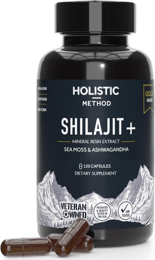 [BRSRAAQKOZ5RYCLA] Pure Himalayan Shilajit for Men and Women - 120 Shilajit Resin Capsules with Sea Moss, Ashwagandha, Rhodiola and Ginko Biloba - Promotes Energy Boost & Immune Support (120 Count)