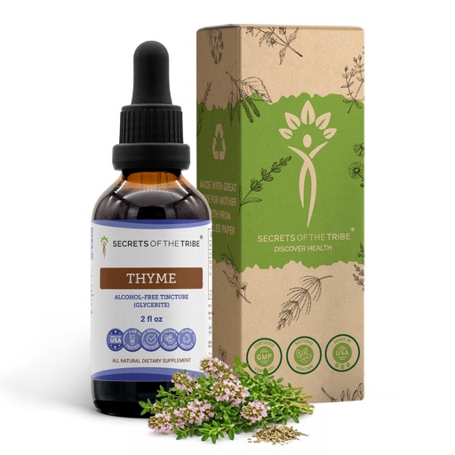 [BRSWGYAFCUFRUFD6] Secrets of the Tribe Thyme Alcohol-Free Liquid Extract, Thyme (Thymus Vulgaris) Dried Leaf Tincture Supplement (2 FL OZ)