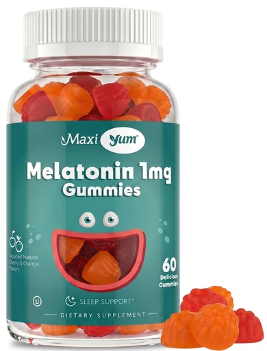 [BRSWGAAKAACAMFD7] Maxi Health 1mg Melatonin Gummies – Kids Melatonin Chewables with Natural Cherry & Orange Flavor – Adult and Baby Sleep Help Supplement to Support Restful Nights (60 Count)