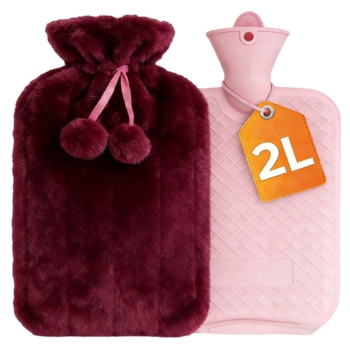 [BRSRGGQ6DIAWACA4] Hot Water Bottle with Cover 2L – PVC Heat Pack for Menstrual Cramps, Back Pain & Bed Warmer – Leakproof Hot & Cold Compress, Ultra-Soft Touch, Ideal for Hand/Feet Warmer (Rose)