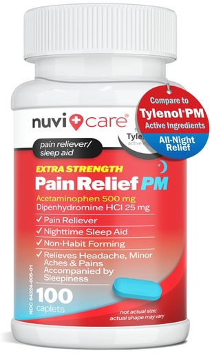 [BRSRAFTQBZ6WEYDB] NUVICARE Pain Relief PM, Acetaminophen 500mg & Diphenhydramine 25mg, 100Ct