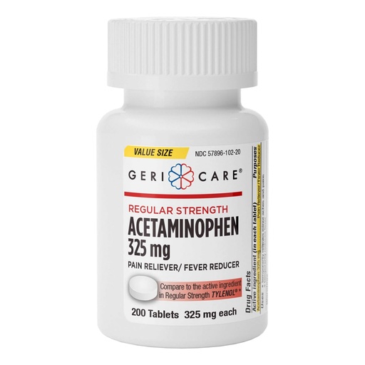 [BRSRMCQPAF6QEYL5] GeriCare Regular Strength Acetaminophen Pain Relief Fever Reducer Tablets, Strength 325mg Tablet | Joint, Muscle, Arthritis, Back Pain Relief 200 Count (Pack of 1)