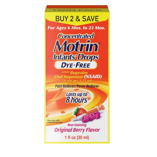 [BRSRGBA7CUHGKCLH] Infants' Motrin Dye-Free Liquid Ibuprofen, Berry Flavor, 1 fl oz Twin Pack