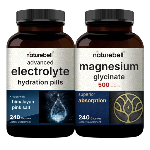 [BRSRAAAHOBYB4CDA] NatureBell Magnesium Glycinate Capsules 500mg & Advanced Electrolyte Hydration Pills Bundle Pack | Chelated & Purified Mineral | Fast Hydrating Keto Electrolytes