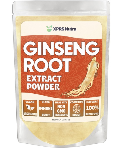 [BRSW2ZT7OQMR6EYZ] XPRS Nutra Ginseng Root Extract Powder - Ginseng Powder Supports Cognitive Function, Physical Performance, and Immune System - Vegan Friendly Panax Ginseng in Powder Form (4 Ounce)