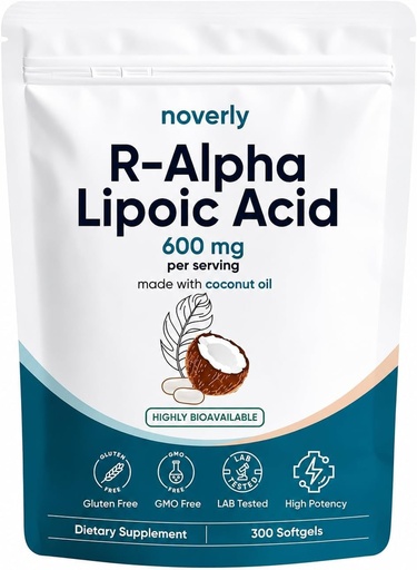 [BRSRYEL2OEJQE3LV] R-Alpha Lipoic Acid 600mg for Neuropathy, Nerve Formula Pure R-Form Softgels with Coconut Oil, Antioxidant Support for Nerve, Energy & Cellular Health