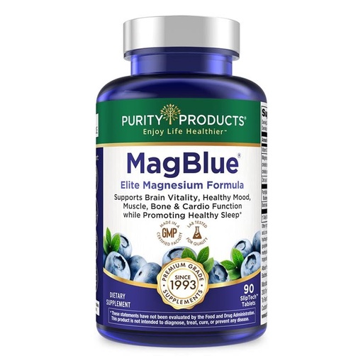 [BRSWYYAZPJ7R6GTX] Purity Products MagBlue - Magnesium Bisglycinate Buffered & More - 90 Tablets