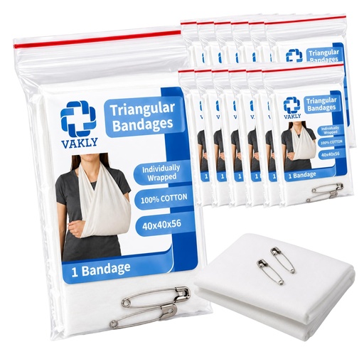 [BRSWG23YBMJRQDTO] Vakly Triangular Bandages 40 x 40 x 56 in (12 Pack) – First Aid Triangle Sling & Splint Bandage with Safety Pins, Non-Woven Cotton Emergency Arm Support