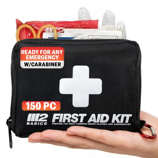 [BRSWGFL6CV6BUA35] M2 BASICS 150 Piece Premium First Aid Kit, Compact Bag for Purse & Travel