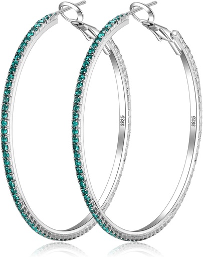 [BRSRMBQ7CMNWCDLU] 925 斯特林银耳 大型莱茵斯通 Hoop Earrings 大cubic Zirconia Hoop Earrings 薄莱茵斯通环形山女子耳环 20/30/40/50/60/70毫米口径 闪闪发光的Hoops 带有水晶的女性