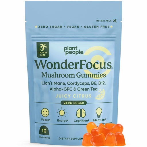 [BRSROAD4BEMQGADL] Plant People WonderFocus Mushroom Gummies Mini with Lion’s Mane & Cordyceps Nootropic Brain Supplement Boosts Memory Focus Energy & Mood in Adults No Sugar 100% Vegan Citrus Flavor Trial Size